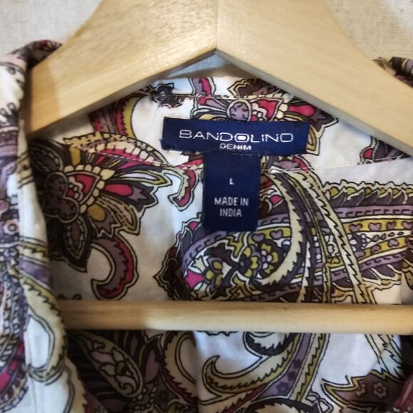 Bandolino Women's Button Up Paisley Pink Purple Tuxedo Bib Lace Detail 3/4 Large - Picture 5 of 10